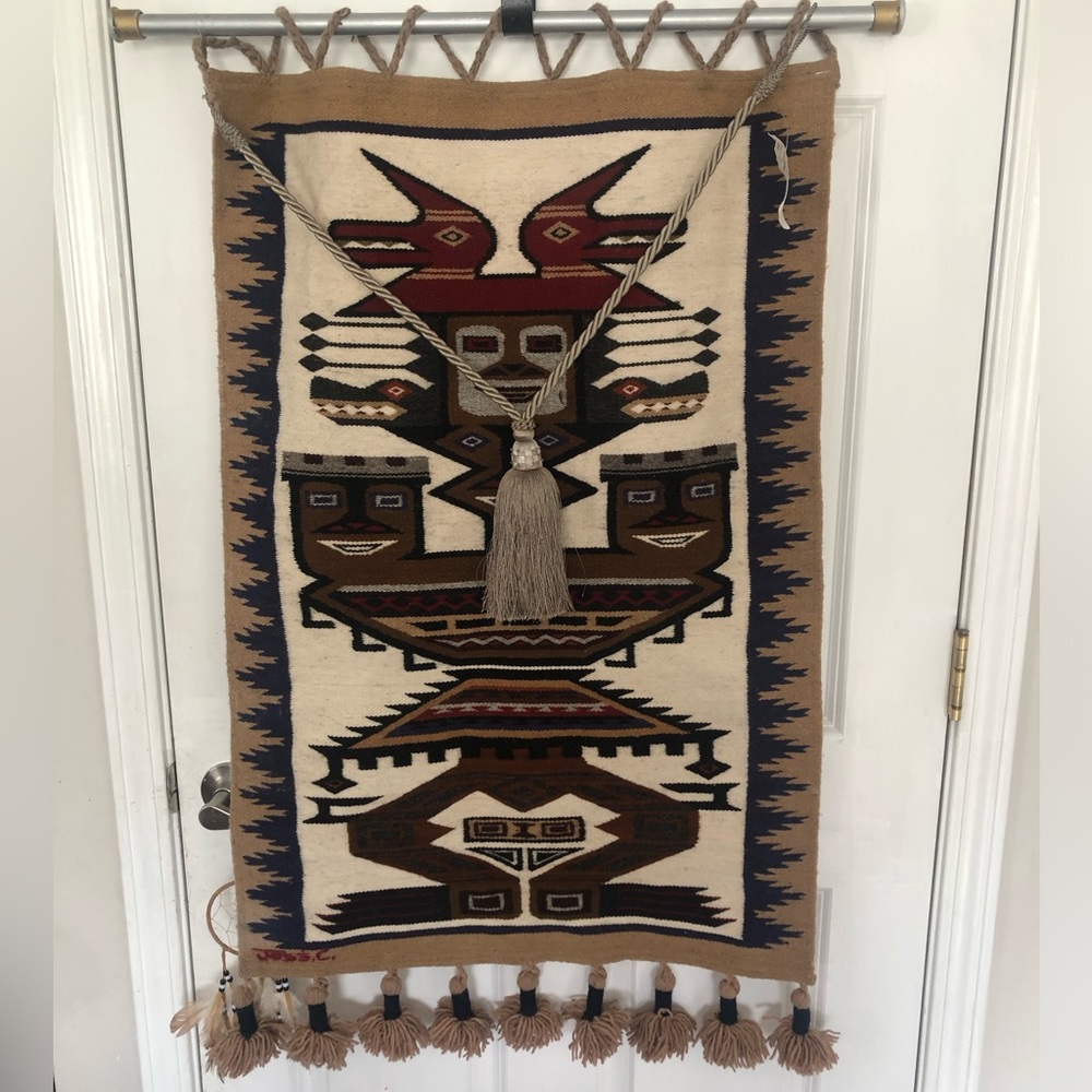Vibrant Jose Cotacachi Tribal Pattern Wall Hanging in Brown and Cream